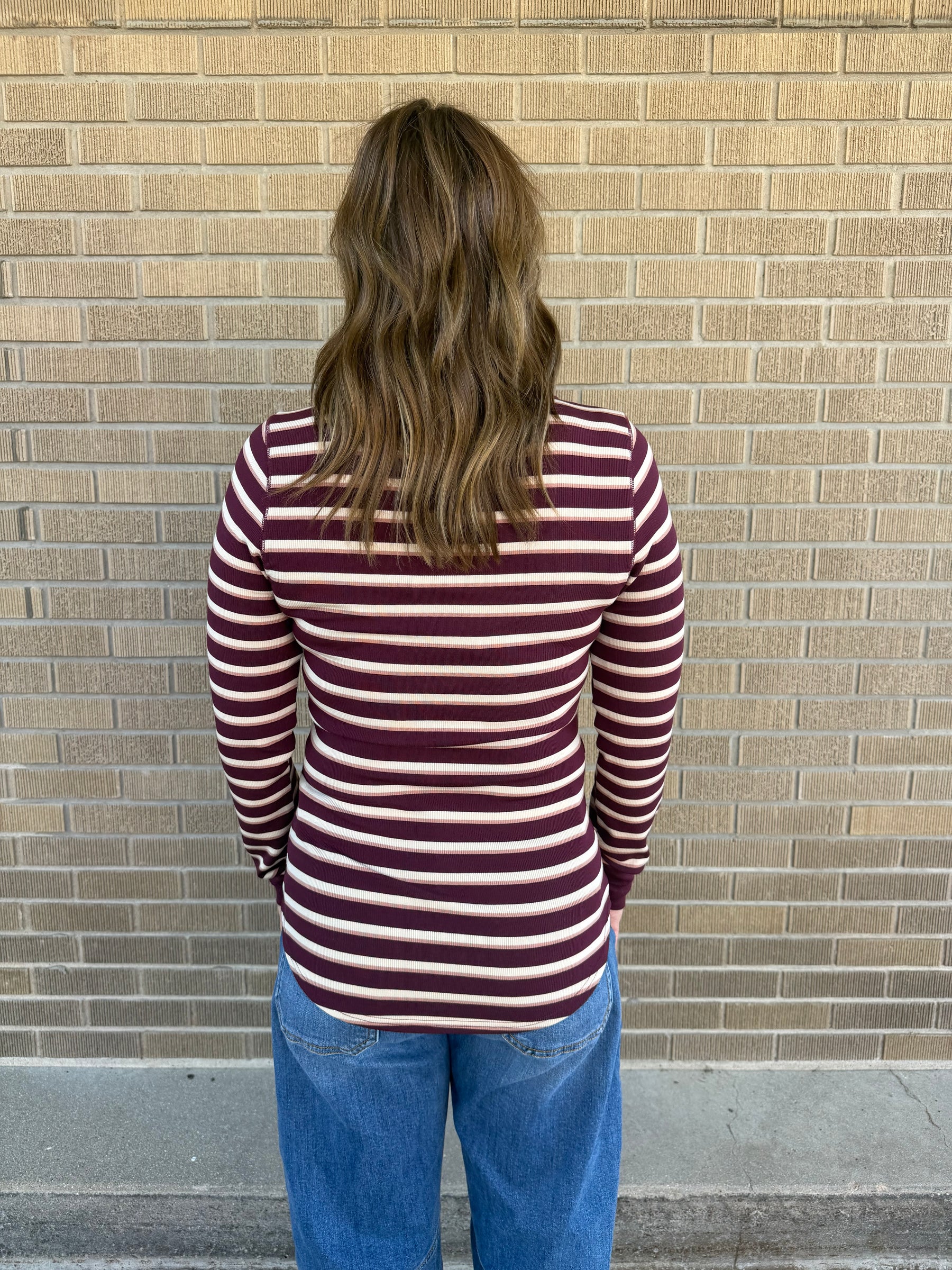 Stacy Long Sleeve - Maroon Stripe