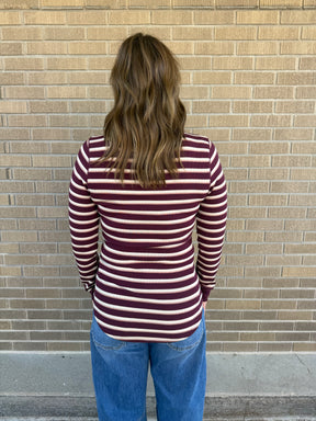 Stacy Long Sleeve - Maroon Stripe