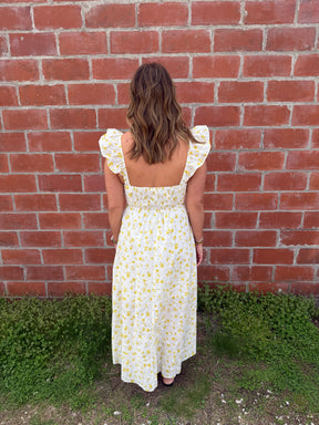 Yellow Floral Midi Dress