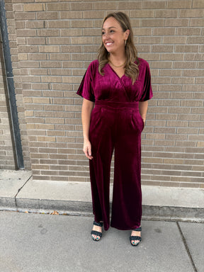 Burgundy Velvet Jumpsuit