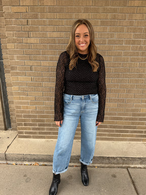 Black Rhinestone Lace Top