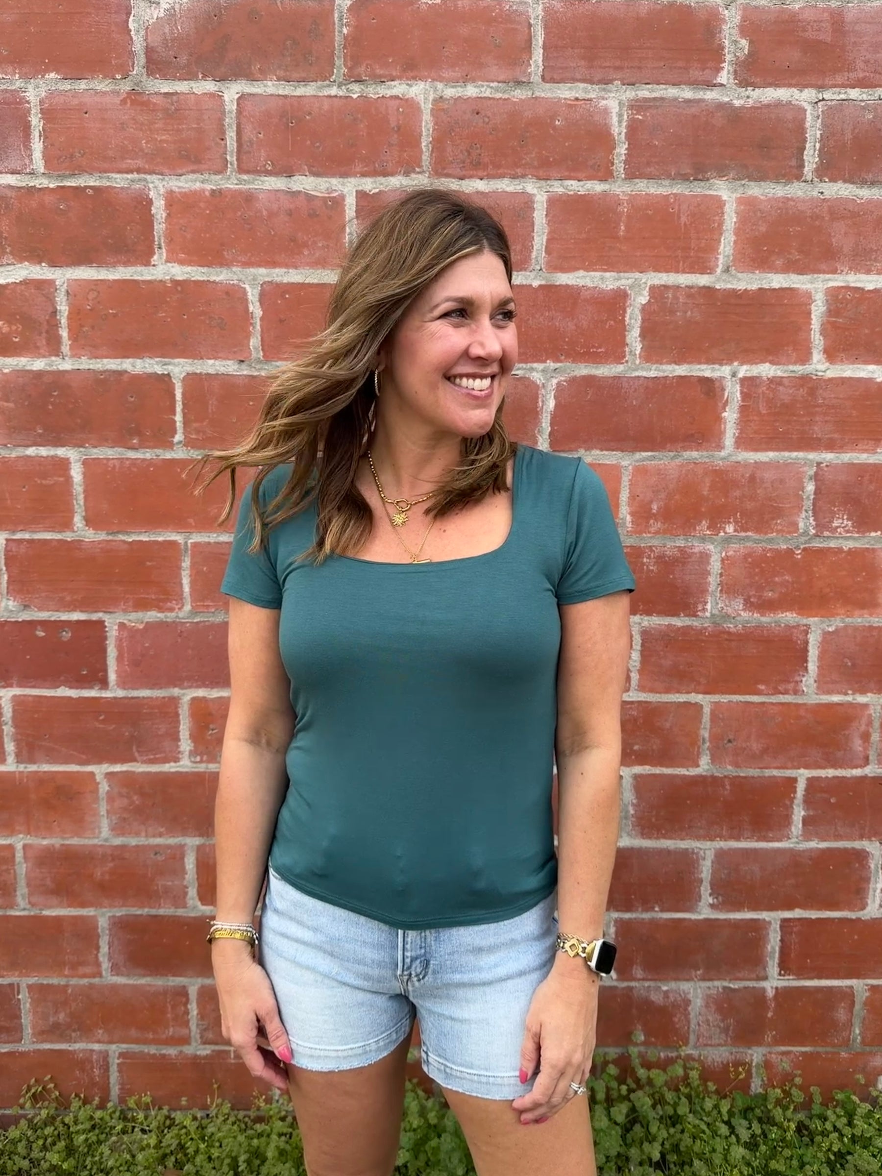 Everyday Square Neck Tee - Dark Teal