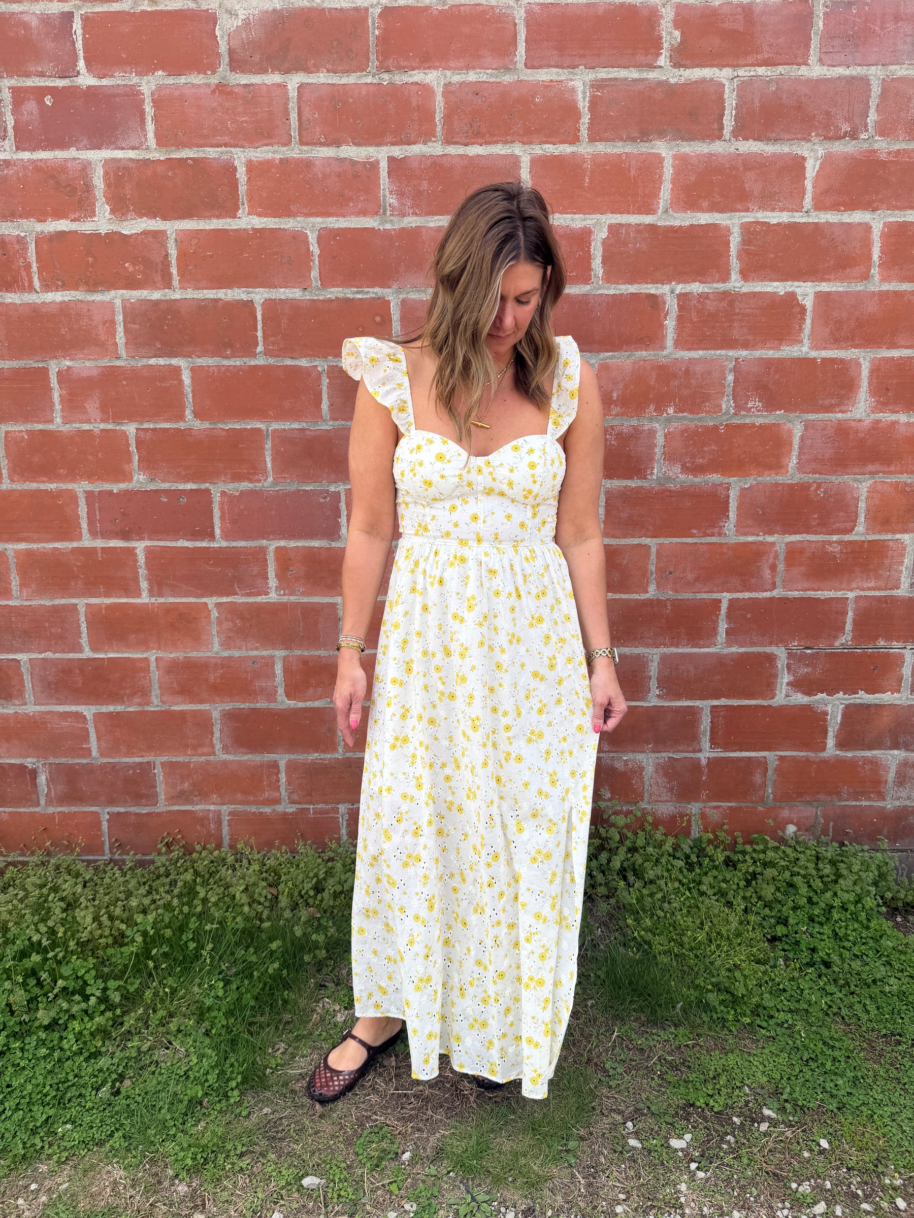 Yellow Floral Midi Dress