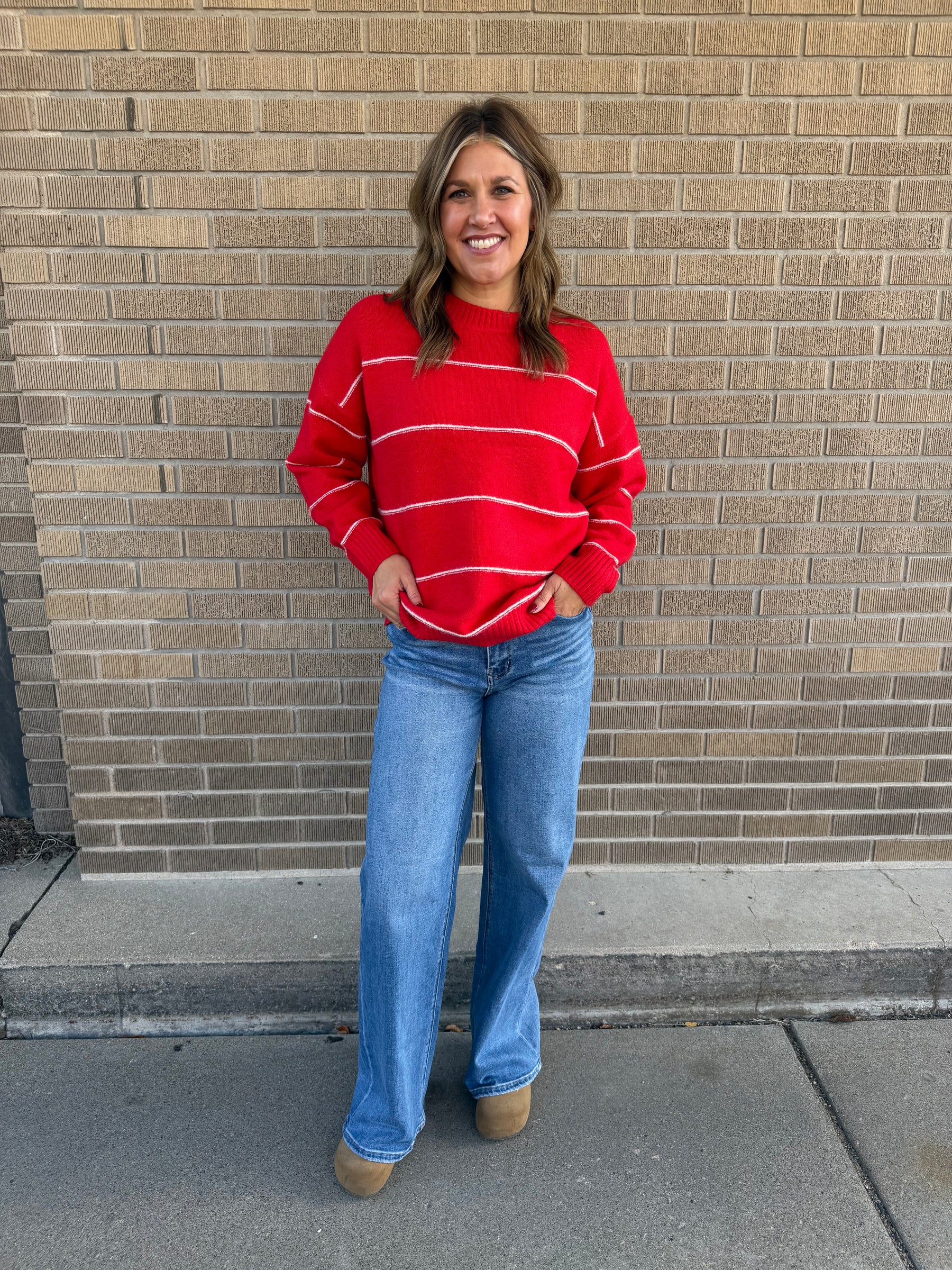 Oversized Wide-Stripe Sweater-Red