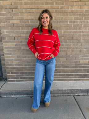 Oversized Wide-Stripe Sweater-Red