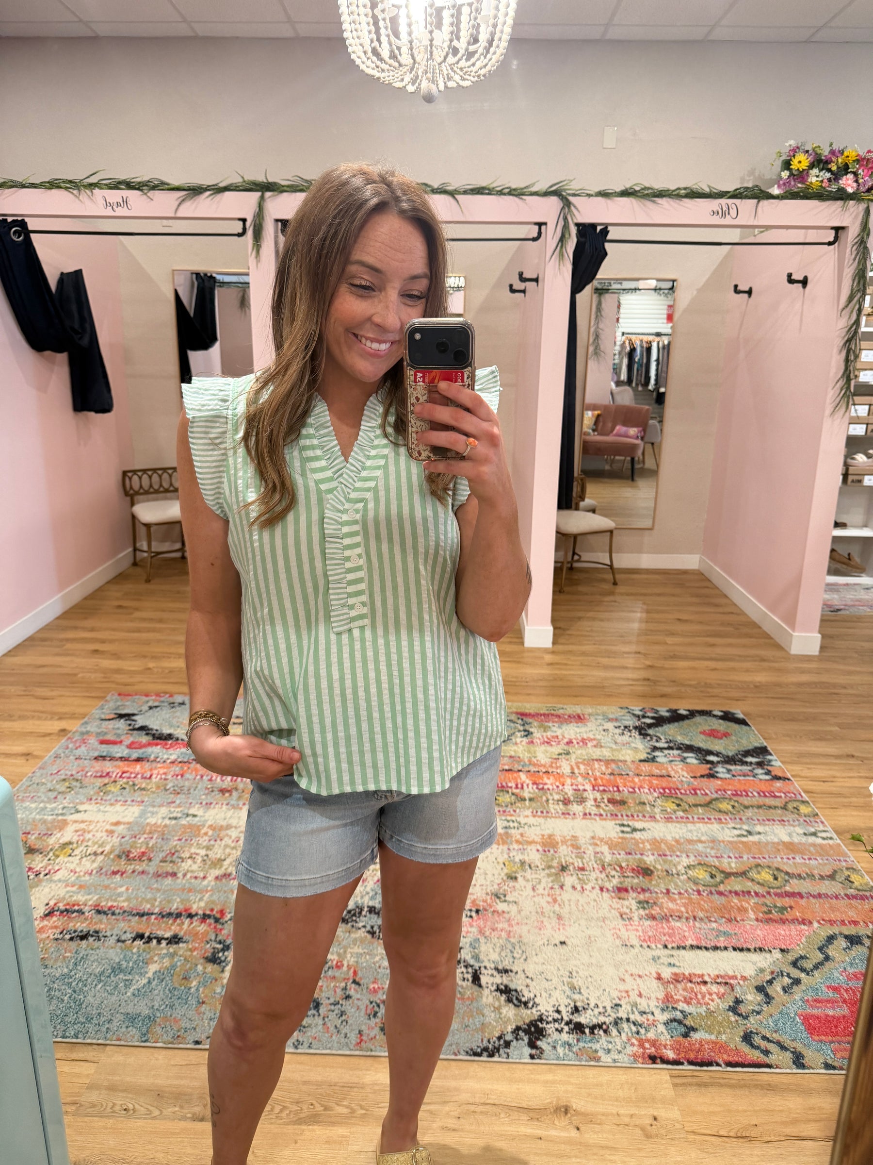 Seersucker Sage Top