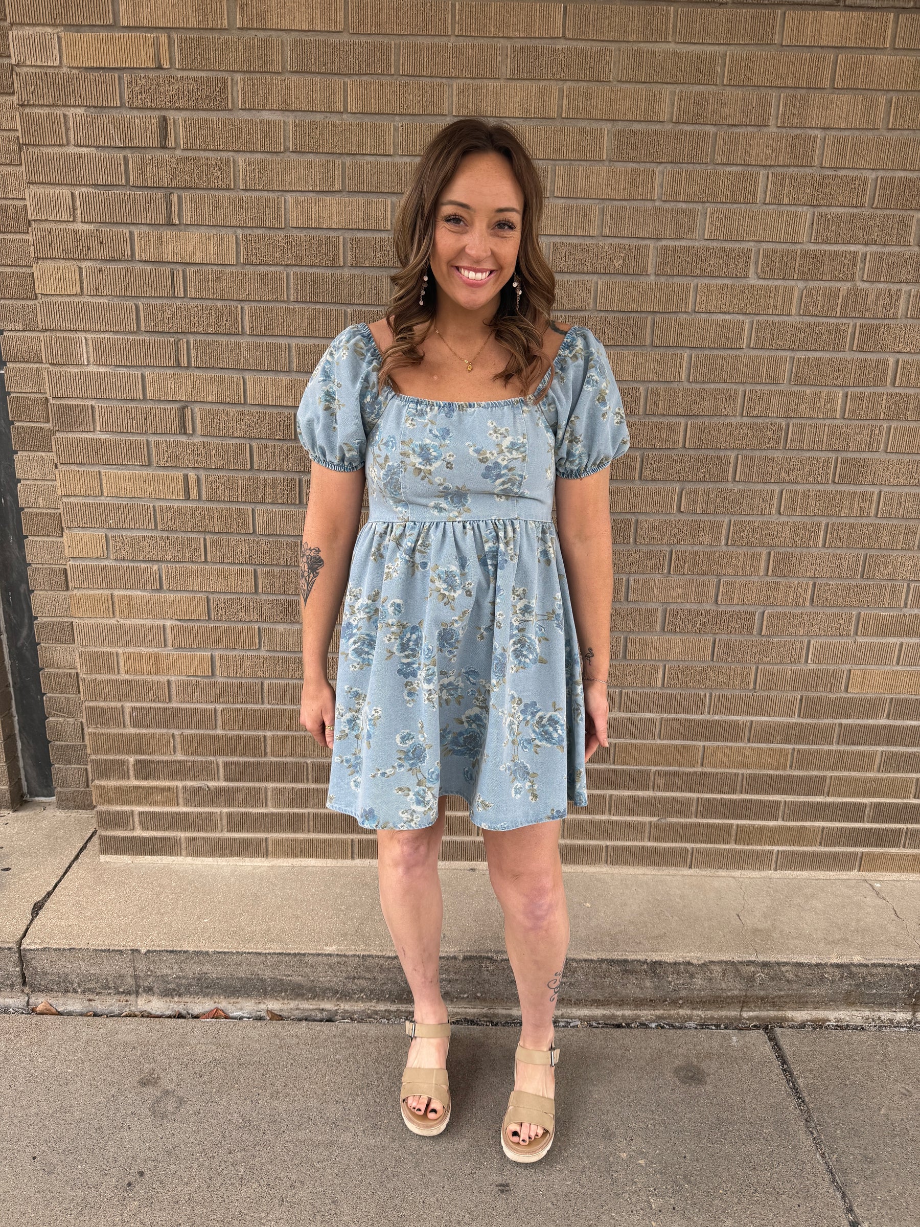 Blue Floral Denim Dress