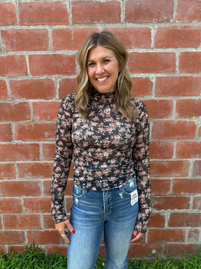 Black Floral Lace Layering Top