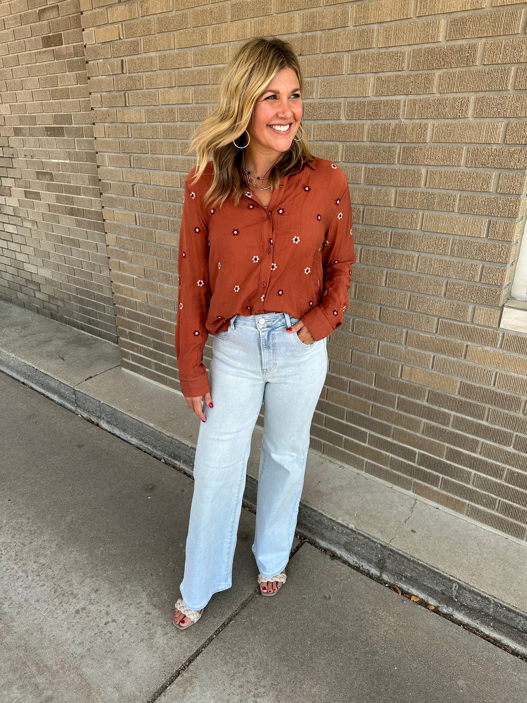 Embroidered Floral Button Down