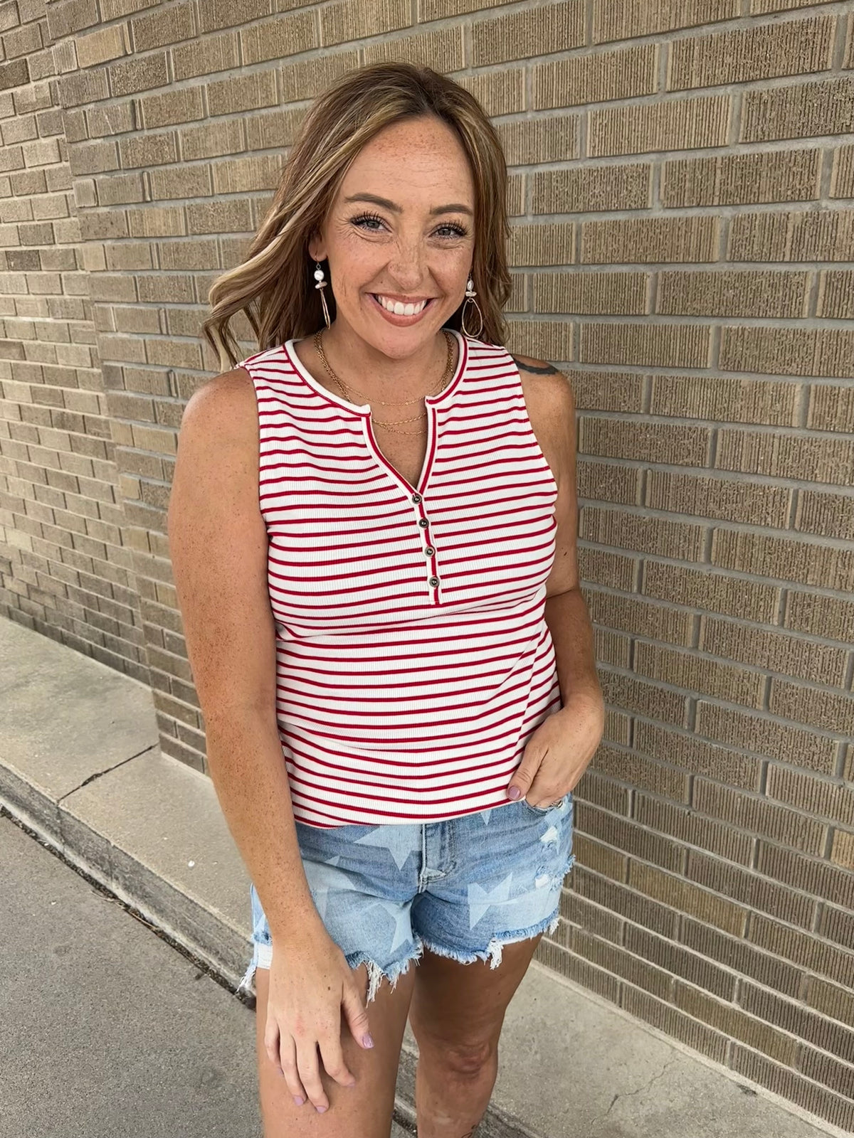 Red and White Stripe Tank