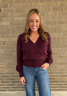 Dark Cherry Split Neck Sweater