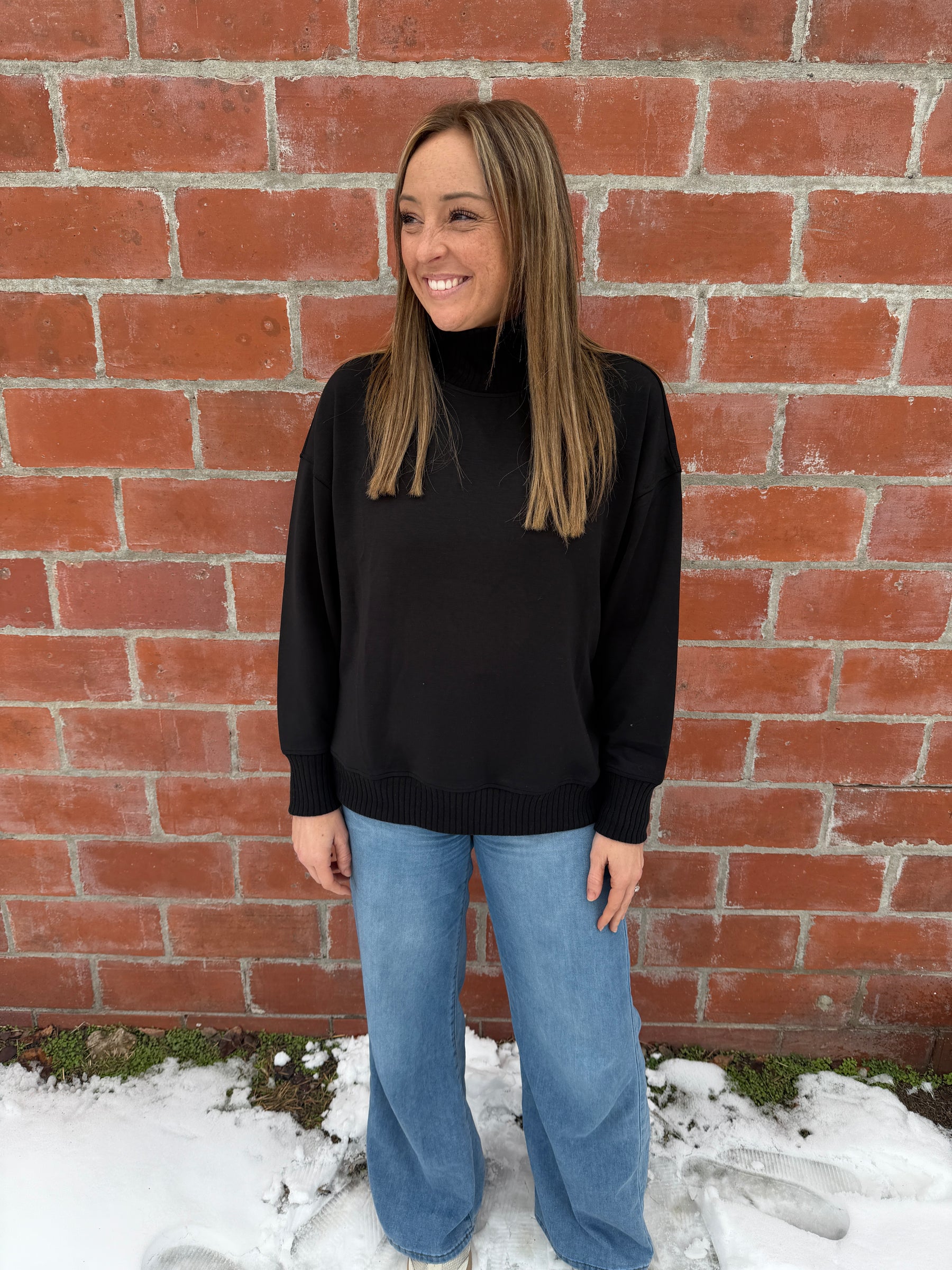 Mock Modal Pullover - Black