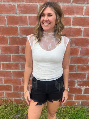 Sleeveless Lace Layer - White