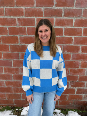 Bold In Blue Checkered Sweater