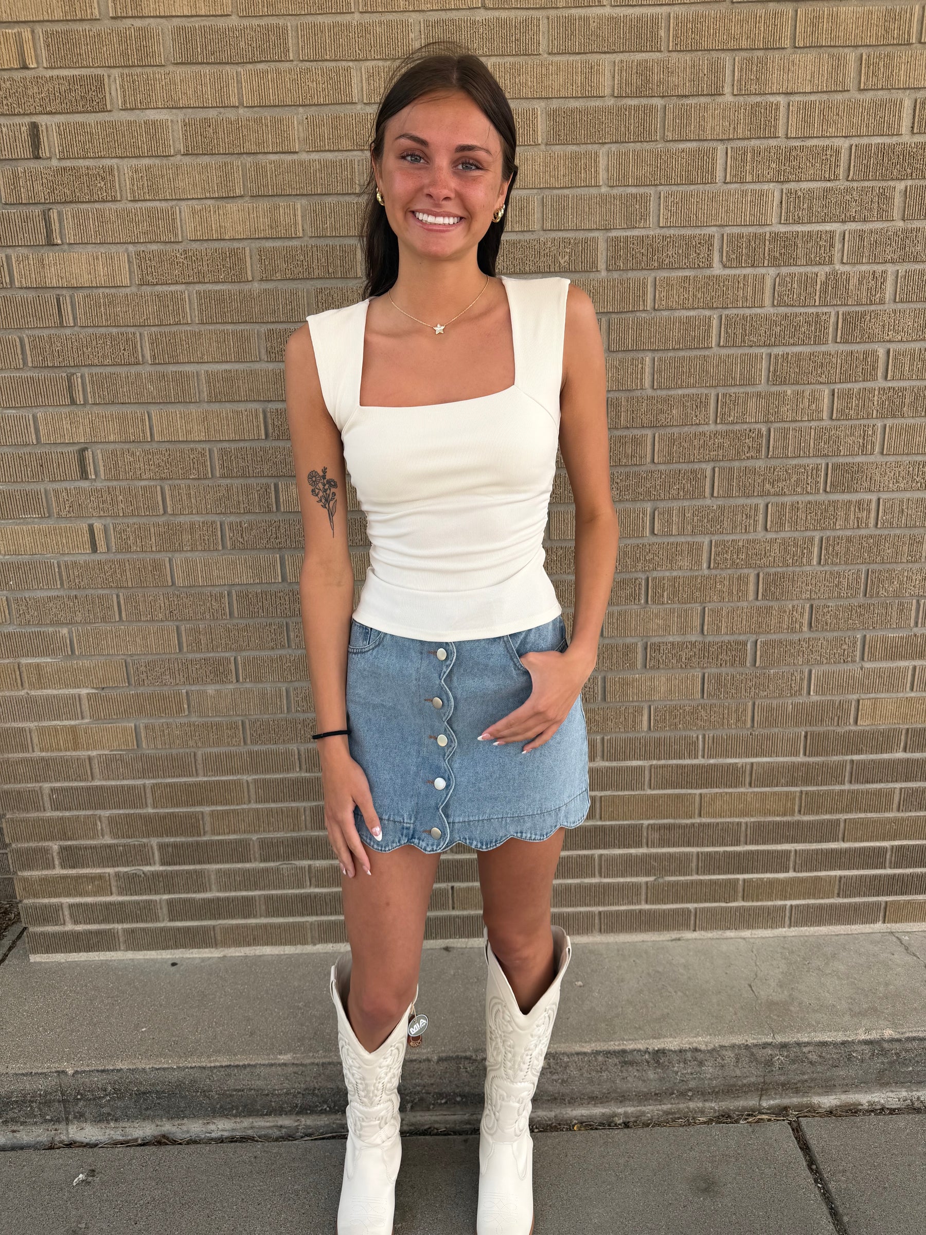 Cream Square Neck Top