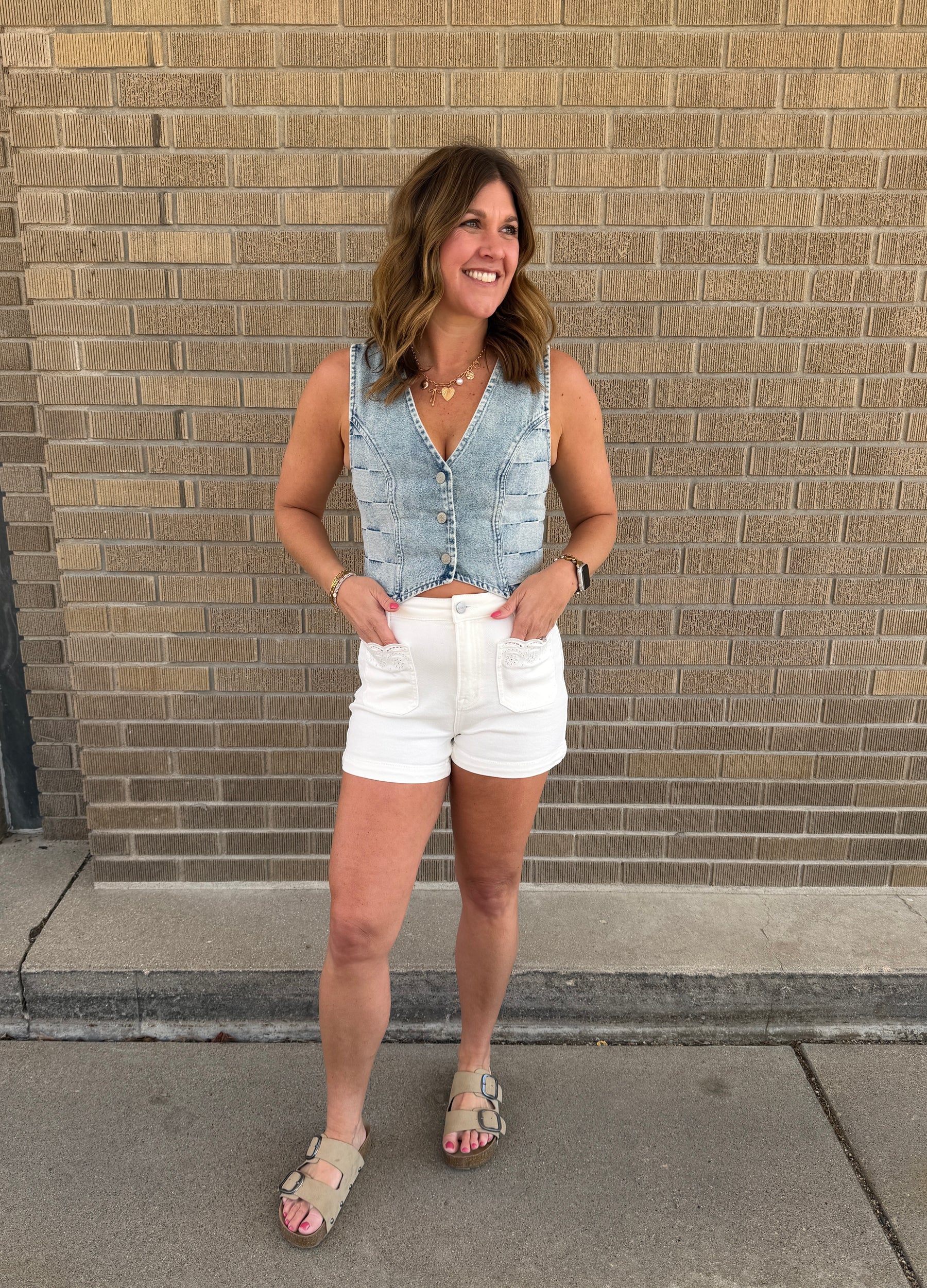 Checkered Denim Vest