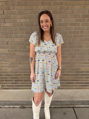 Blue and Yellow Floral Dress