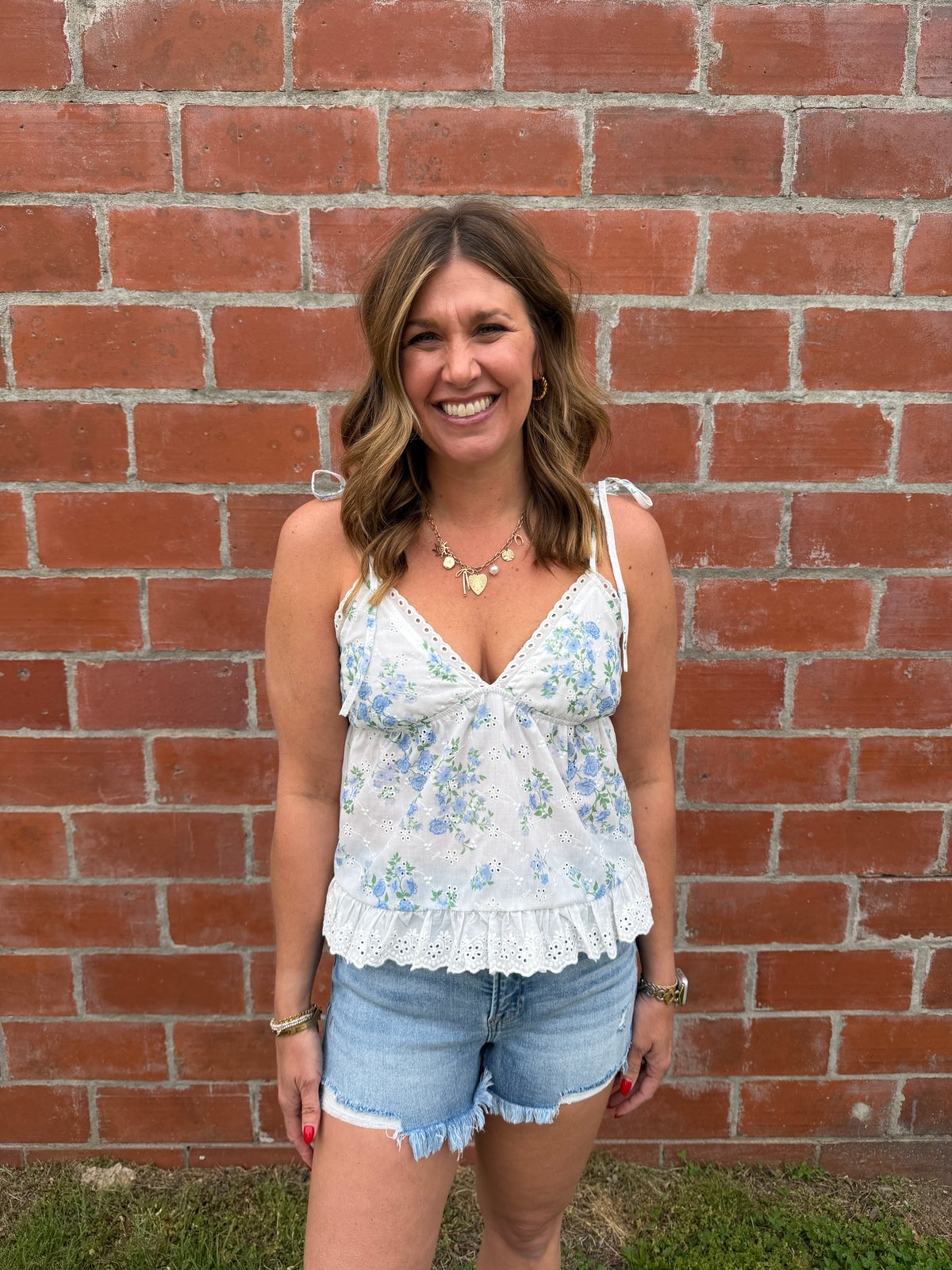 White & Blue Floral Tank