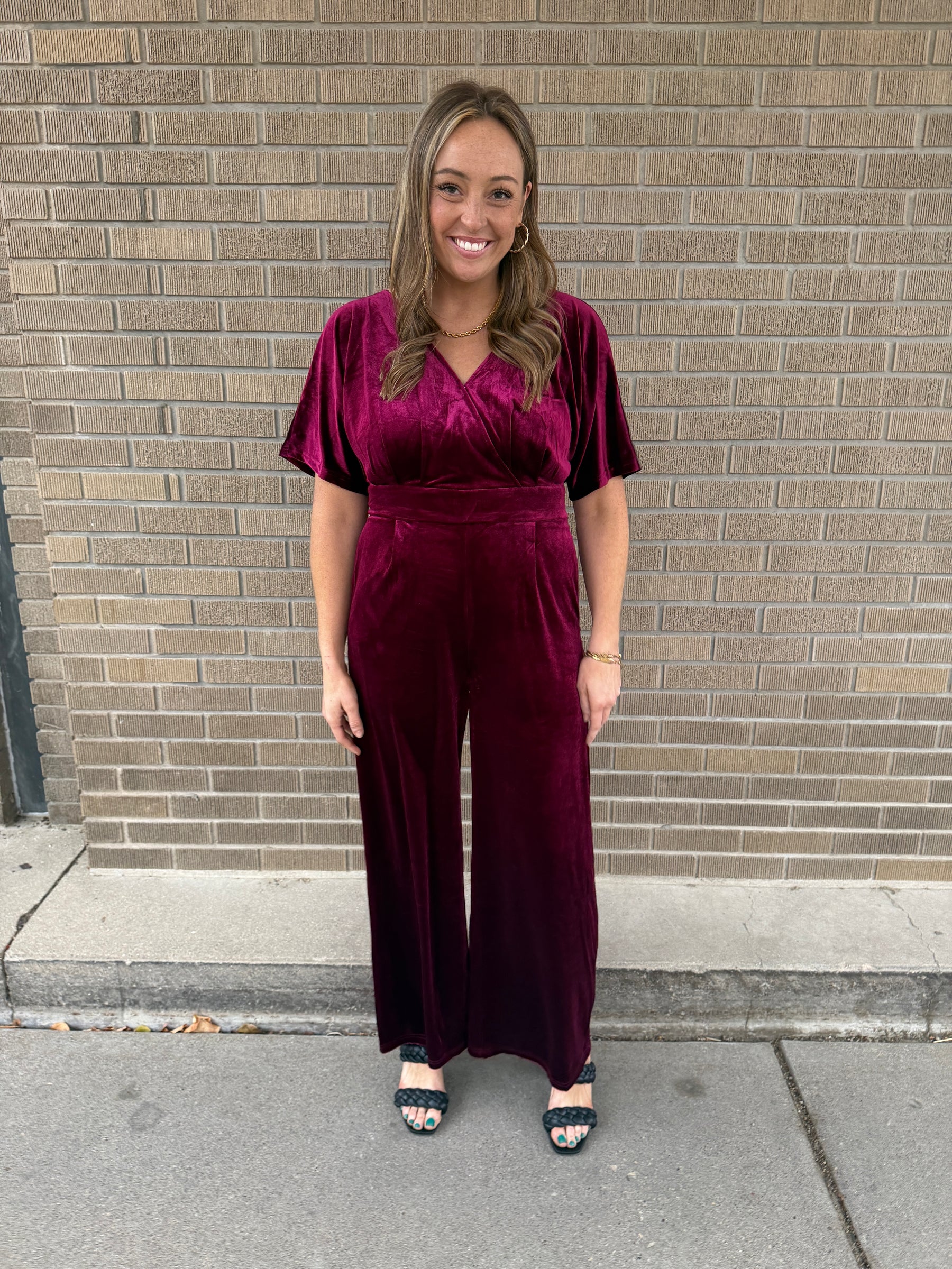 Burgundy Velvet Jumpsuit