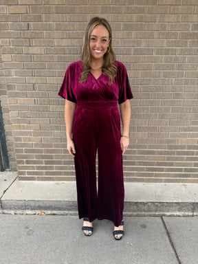 Burgundy Velvet Jumpsuit