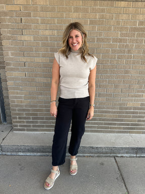 Mock Neck Taupe Sweater