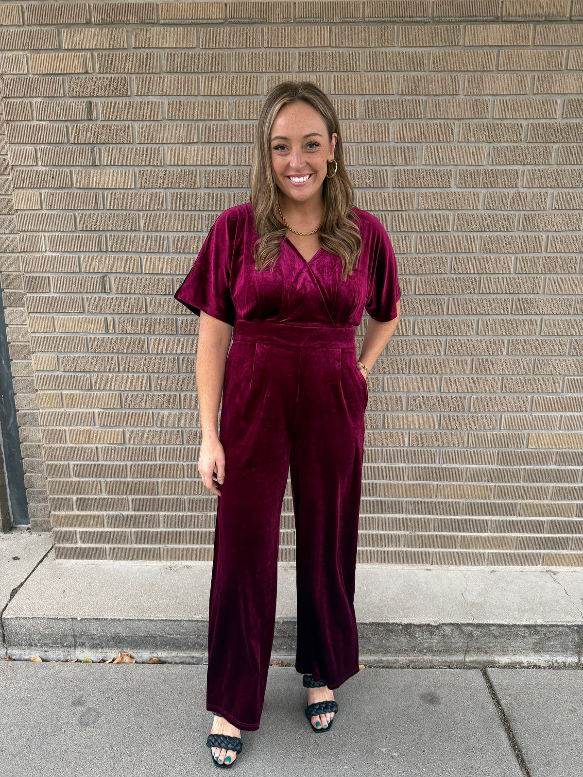Burgundy Velvet Jumpsuit