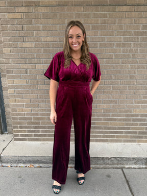 Burgundy Velvet Jumpsuit