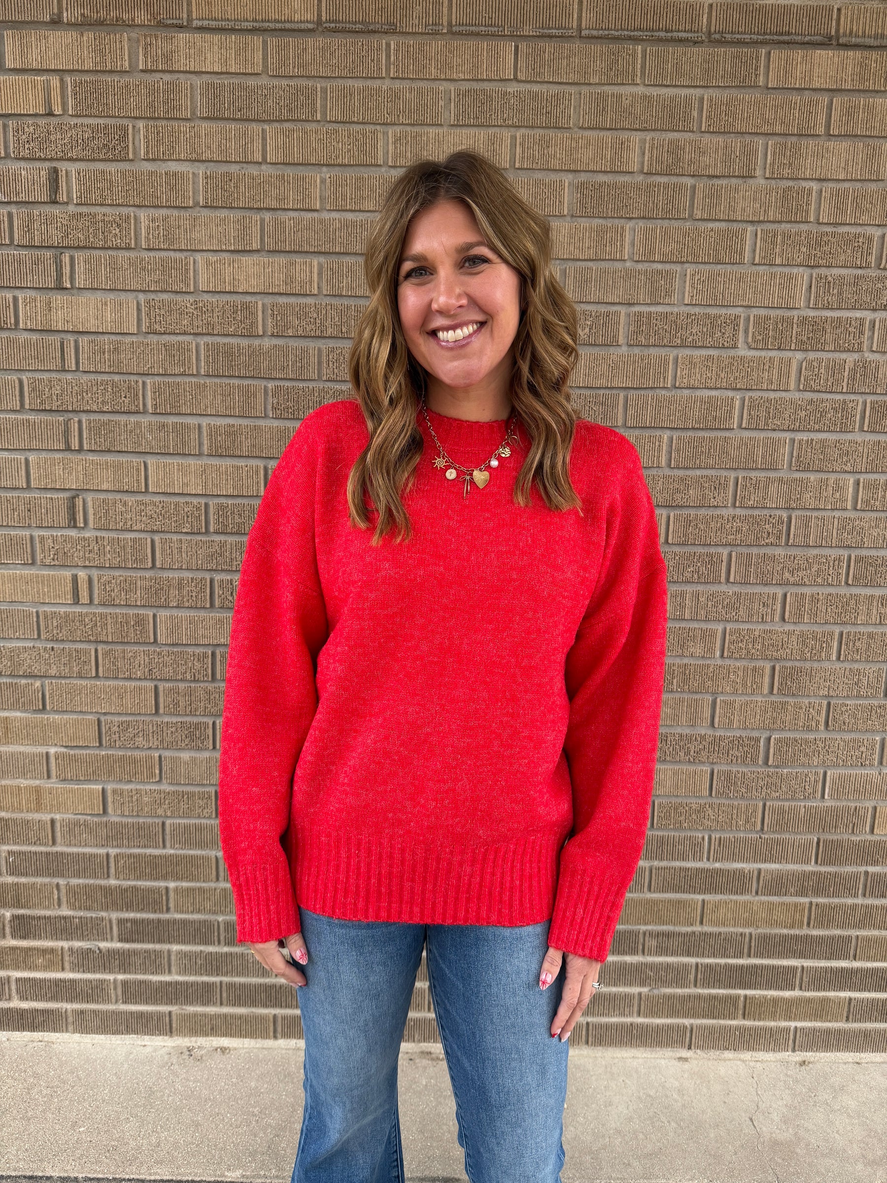 Oversized Crew Sweater - Red