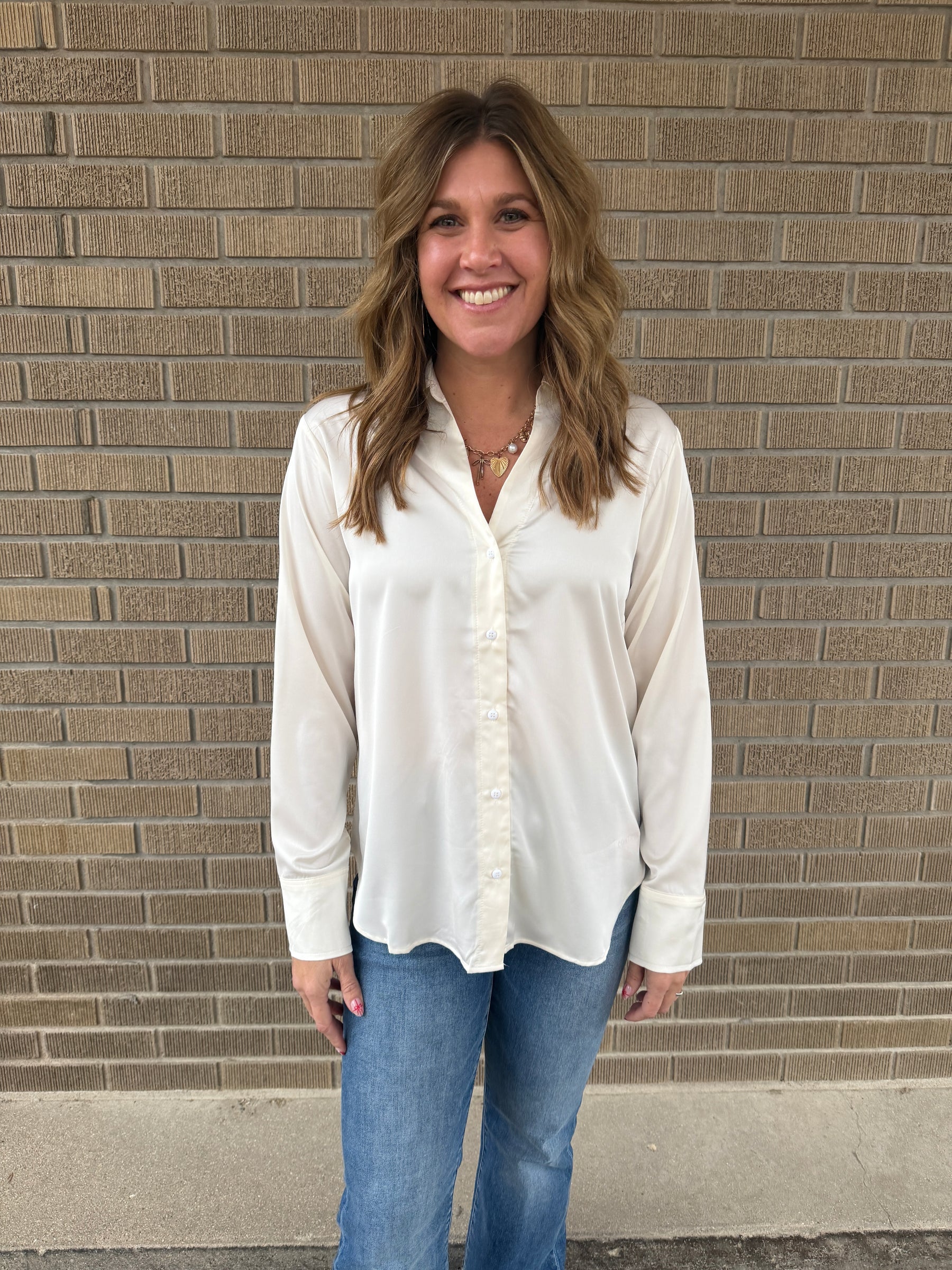 Sweet in Satin Button Up - Whip Cream