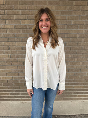 Sweet in Satin Button Up - Whip Cream