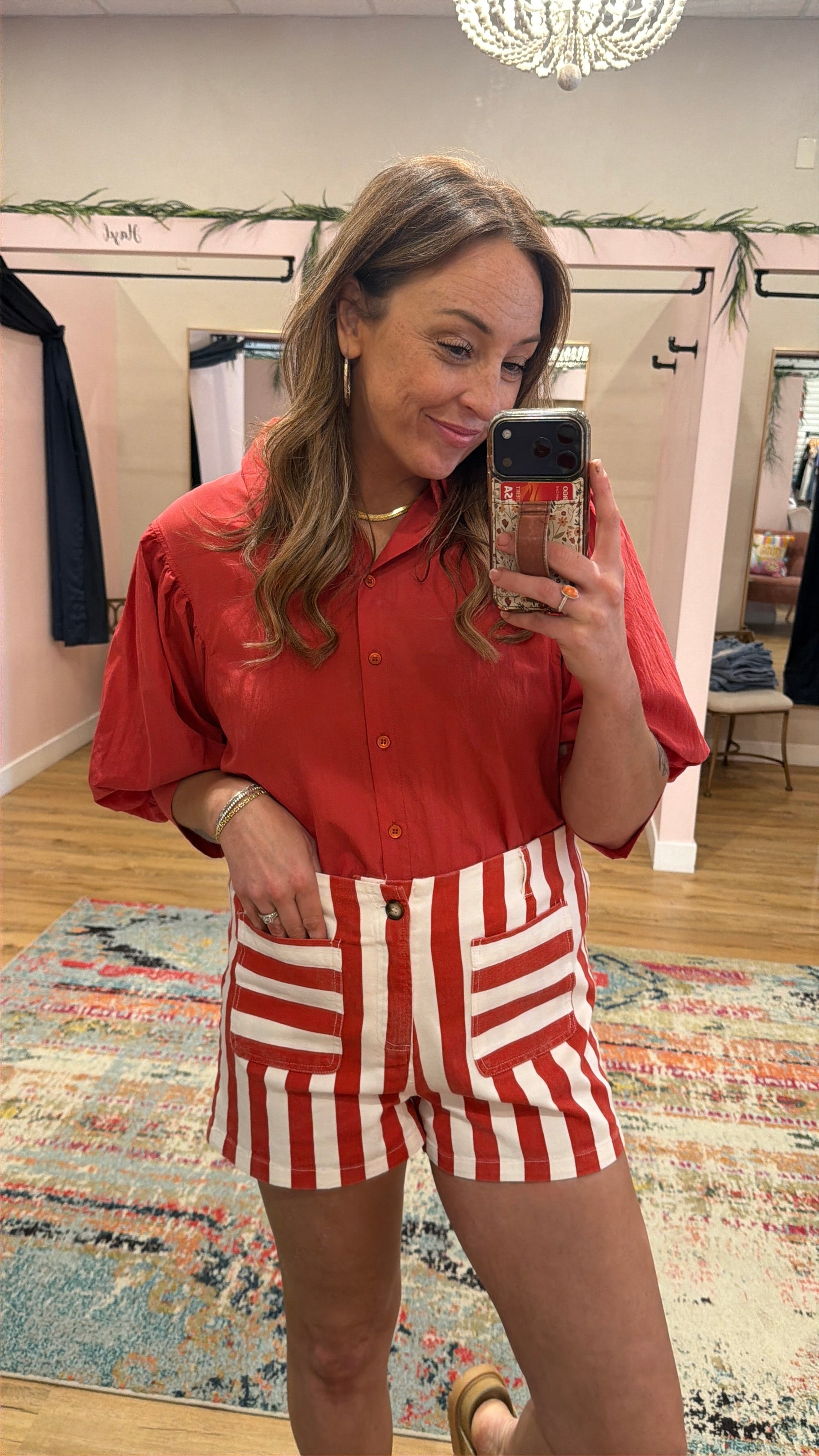 Red and White Stripe Shorts