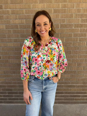 Split Neck Floral Top