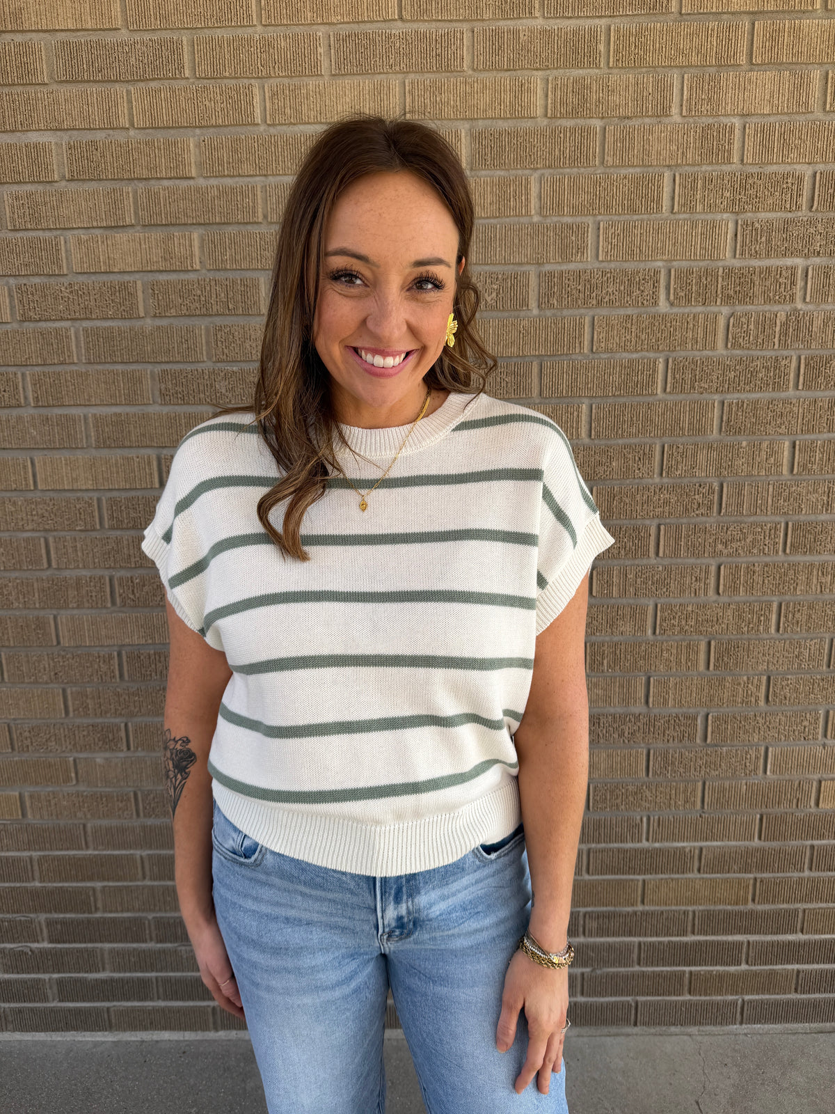 Sage Green Stripe Sweater Top