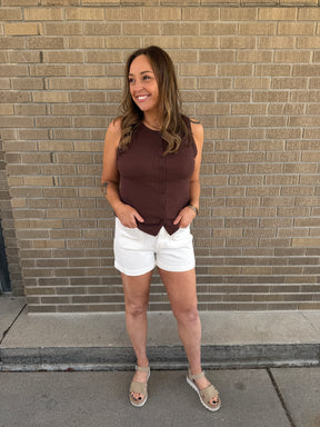 White Denim Details Shorts