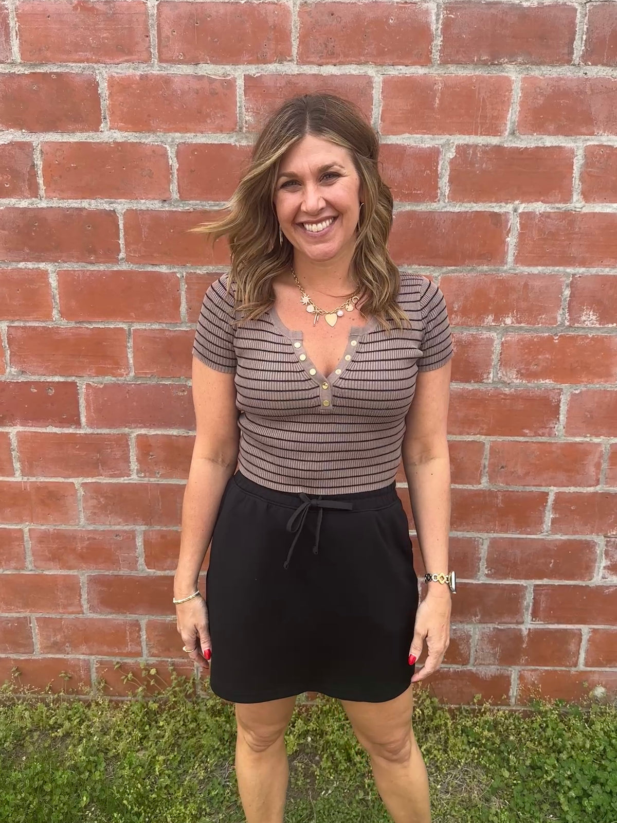Taupe and Black Stripe Crop Sweater