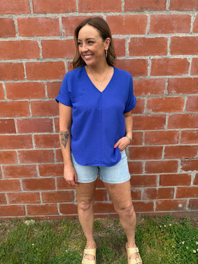 Royal Blue V Neck Top