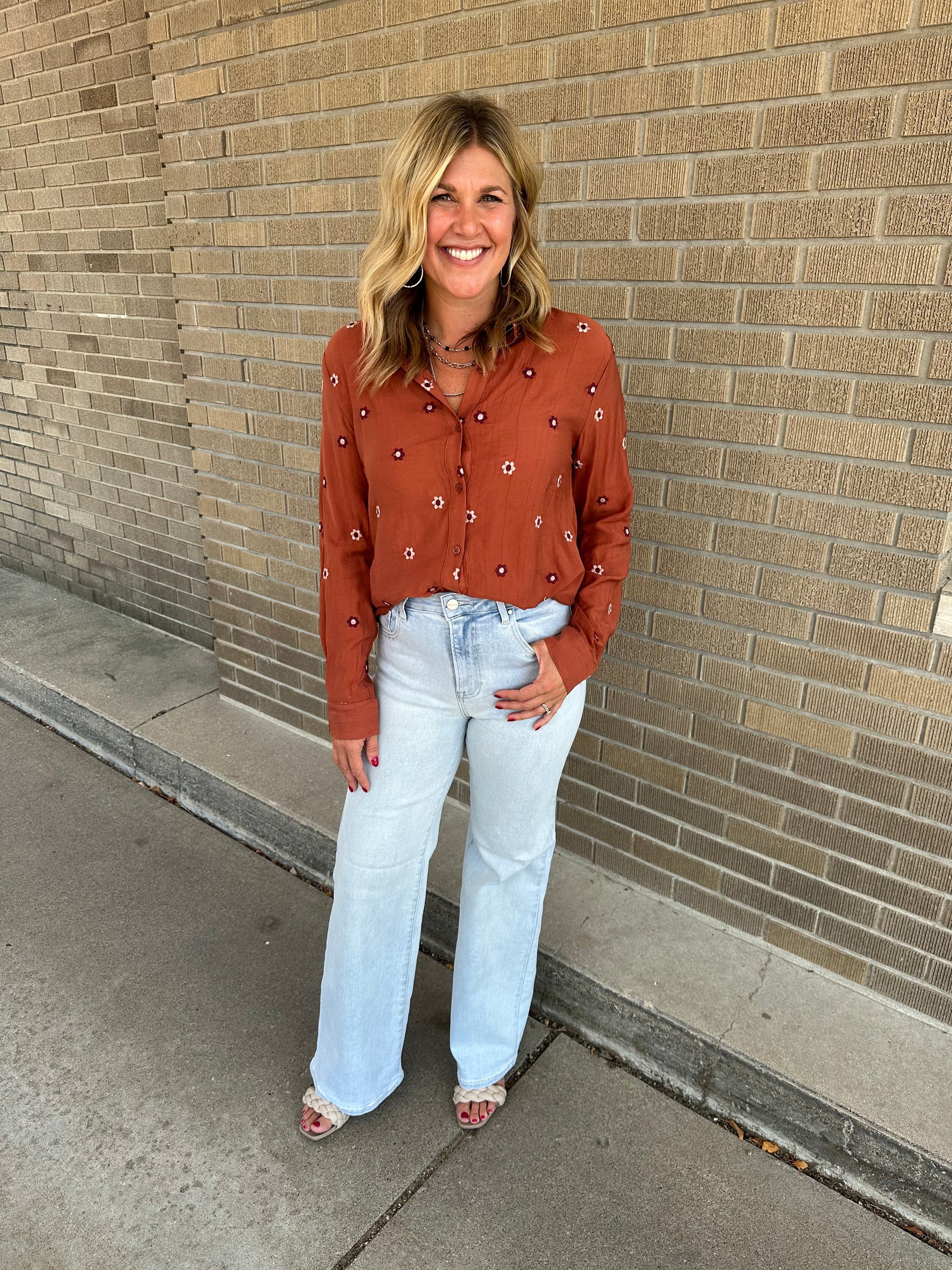 Embroidered Floral Button Down