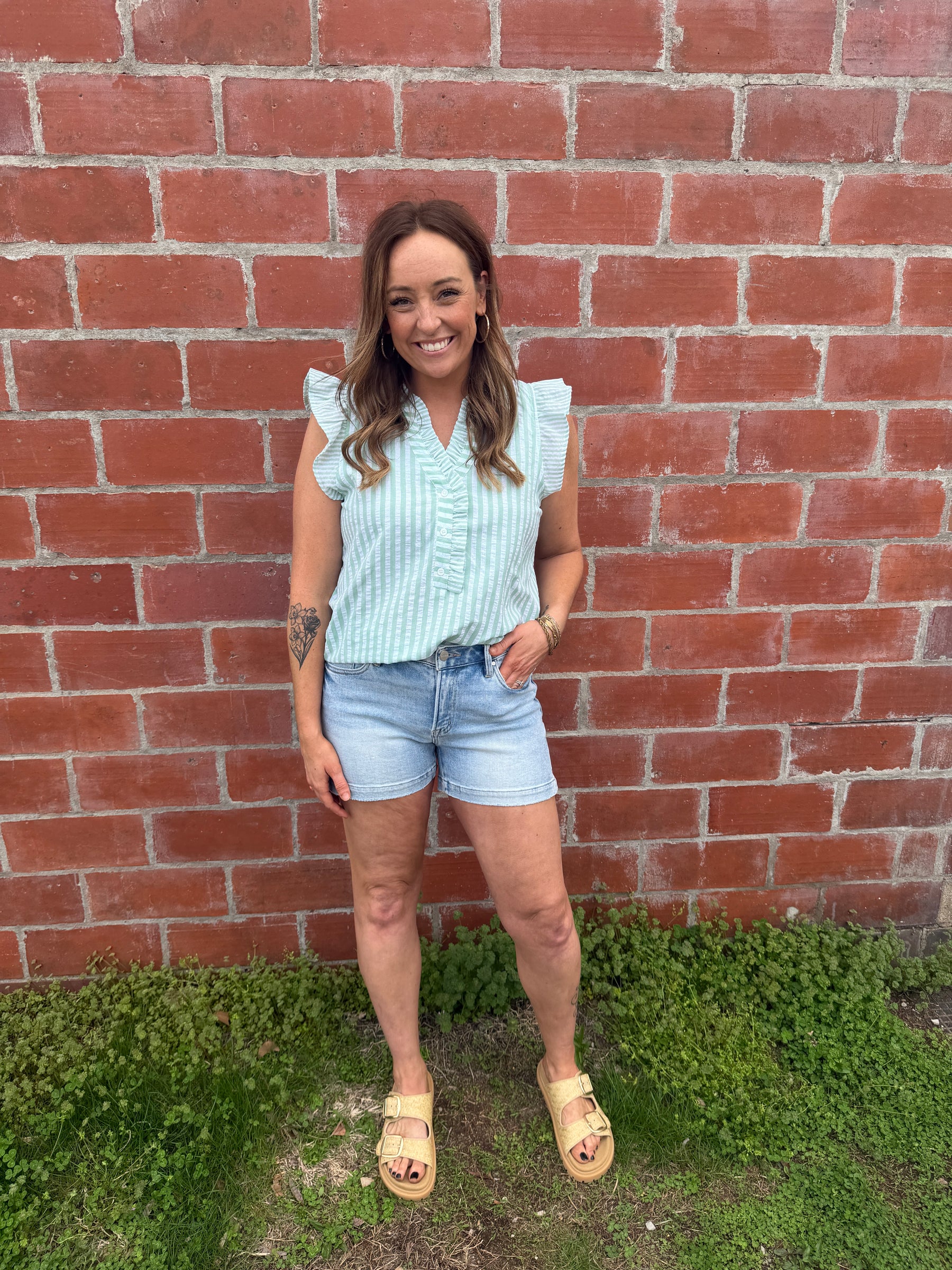 Seersucker Sage Top