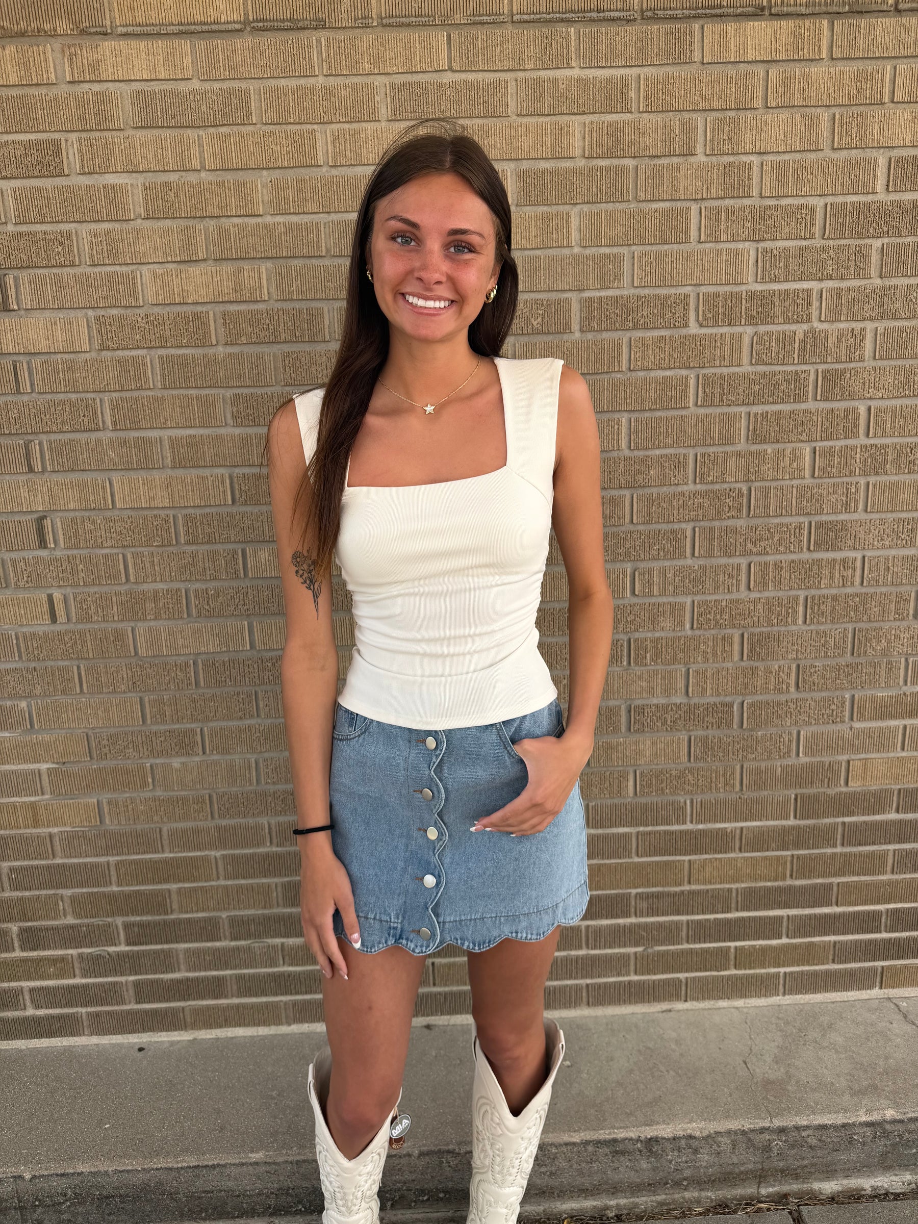 Cream Square Neck Top