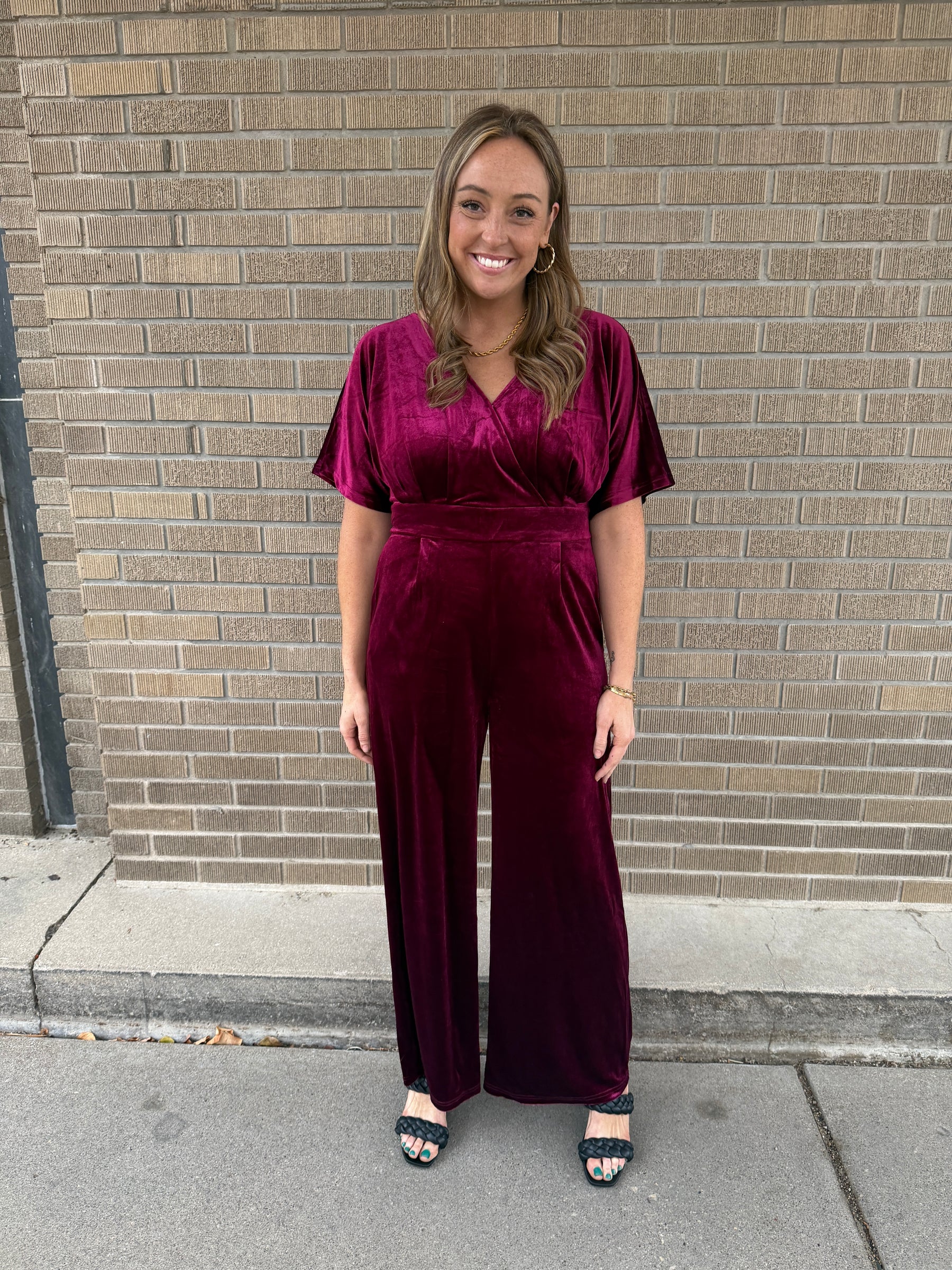 Burgundy Velvet Jumpsuit
