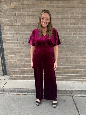 Burgundy Velvet Jumpsuit