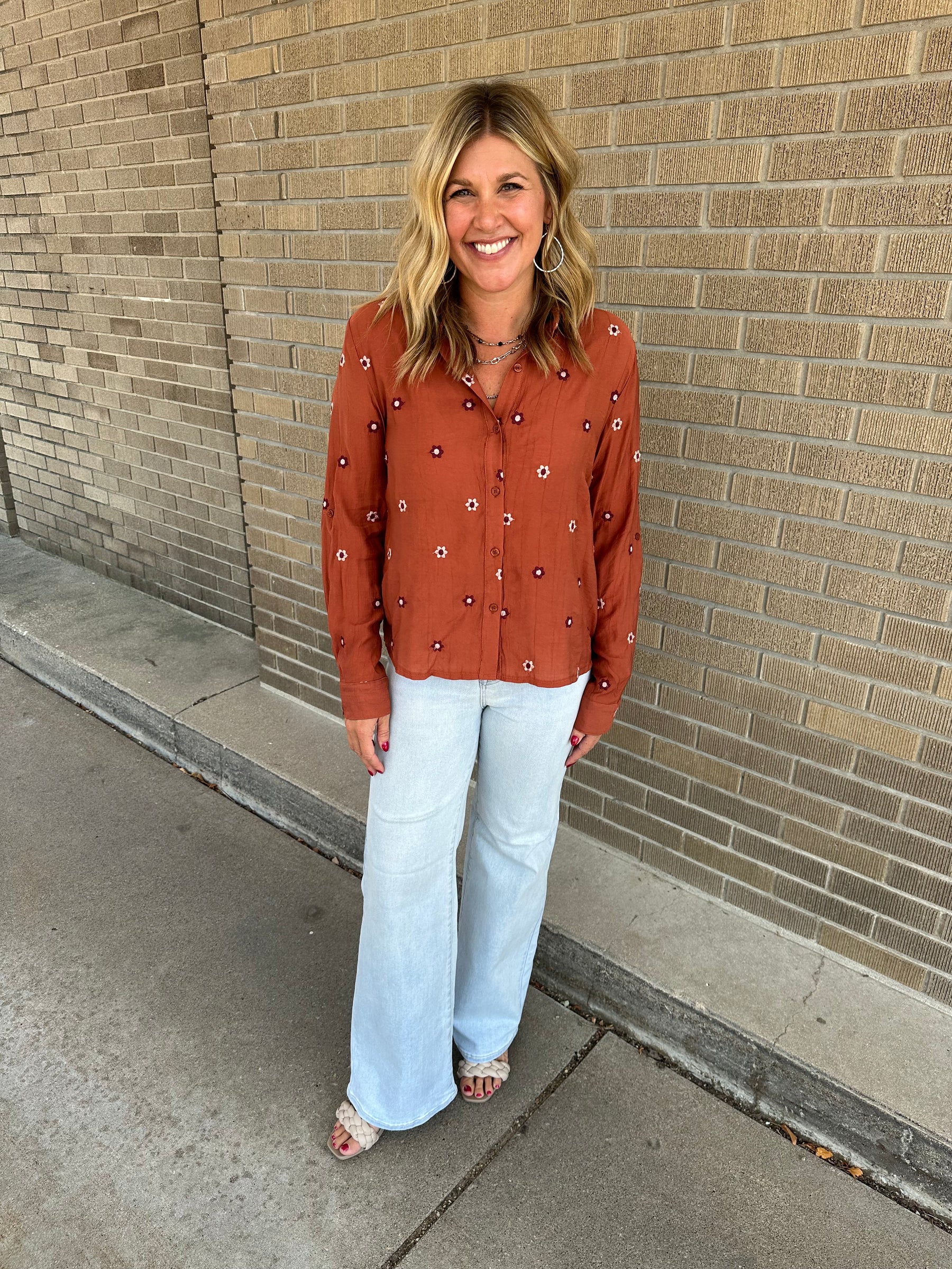 Embroidered Floral Button Down