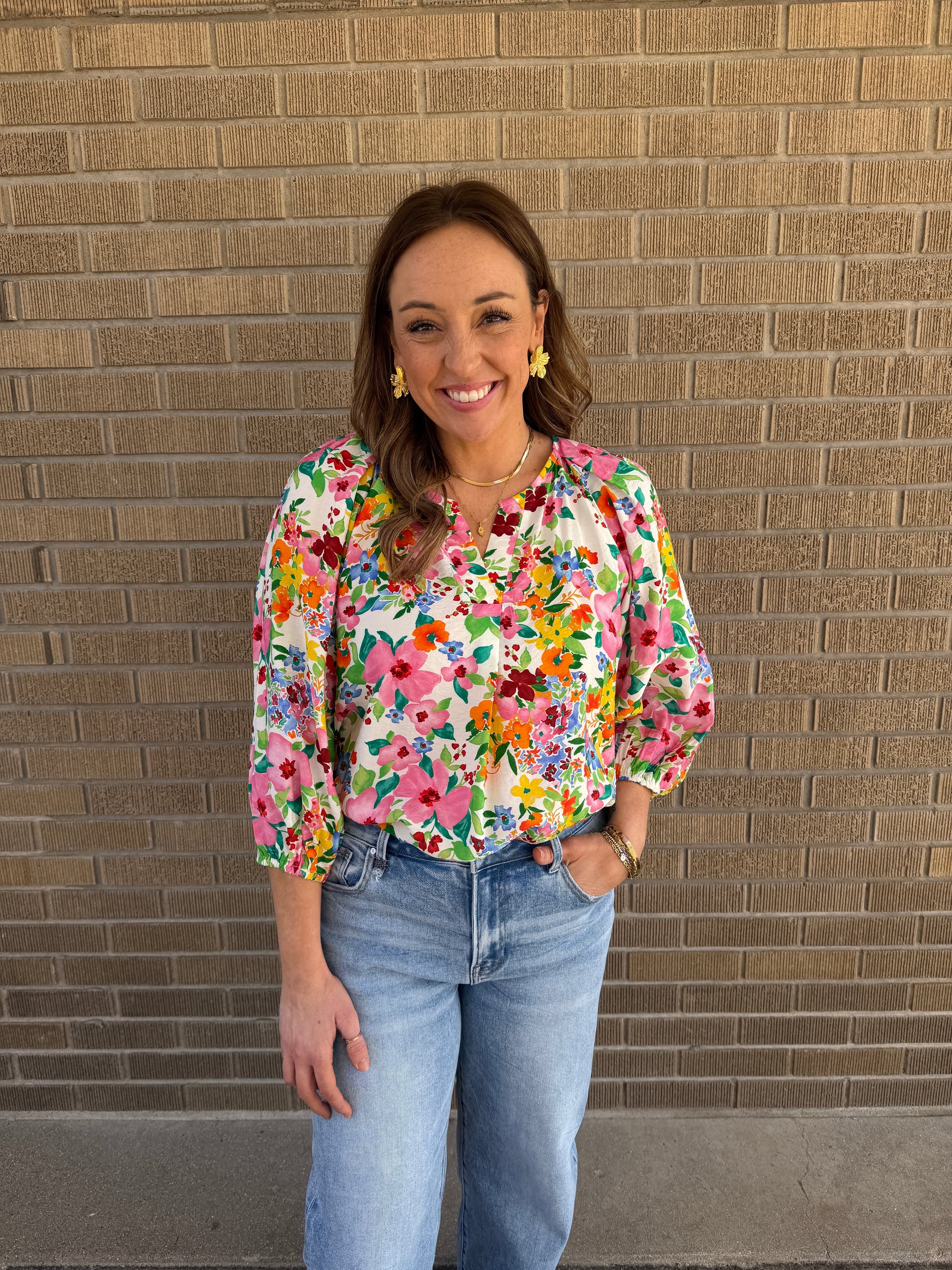 Split Neck Floral Top