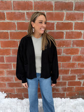 Waffle Knit Cardigan - Black