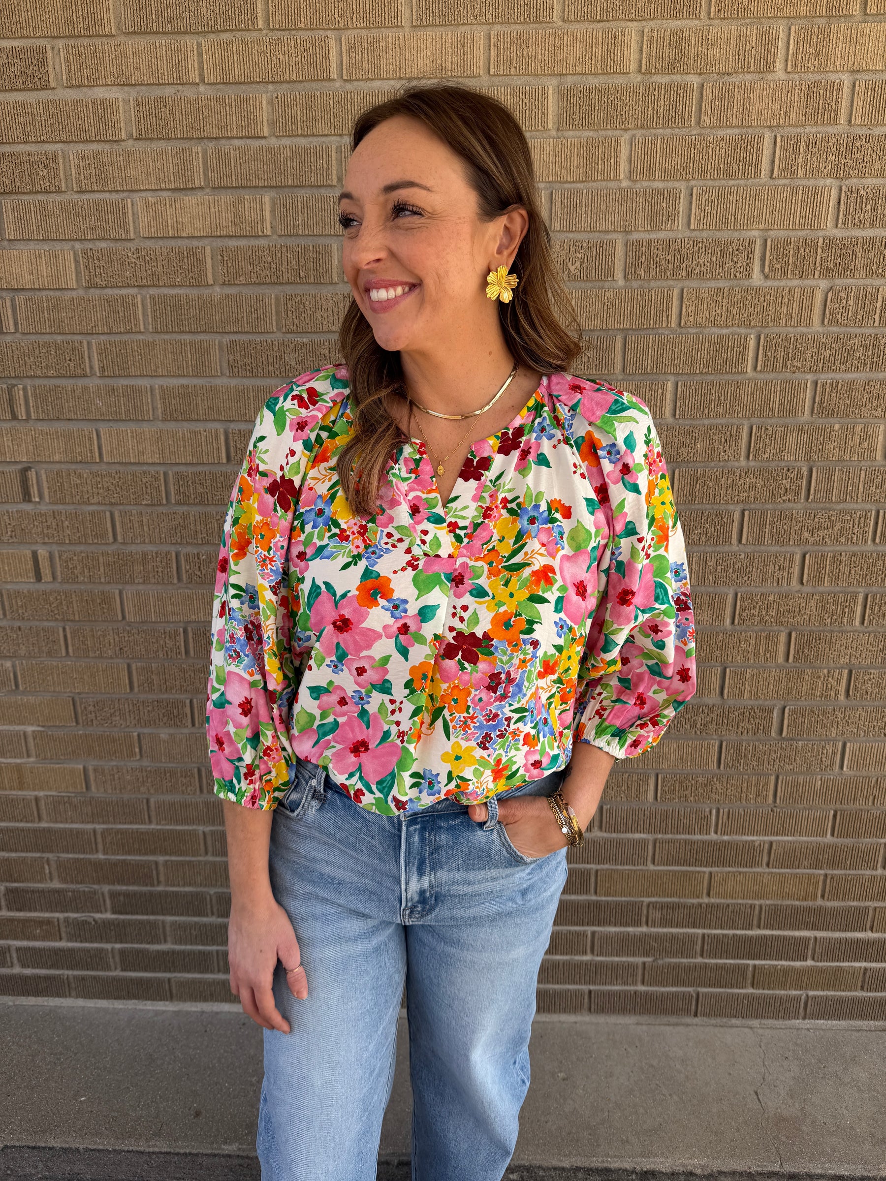 Split Neck Floral Top