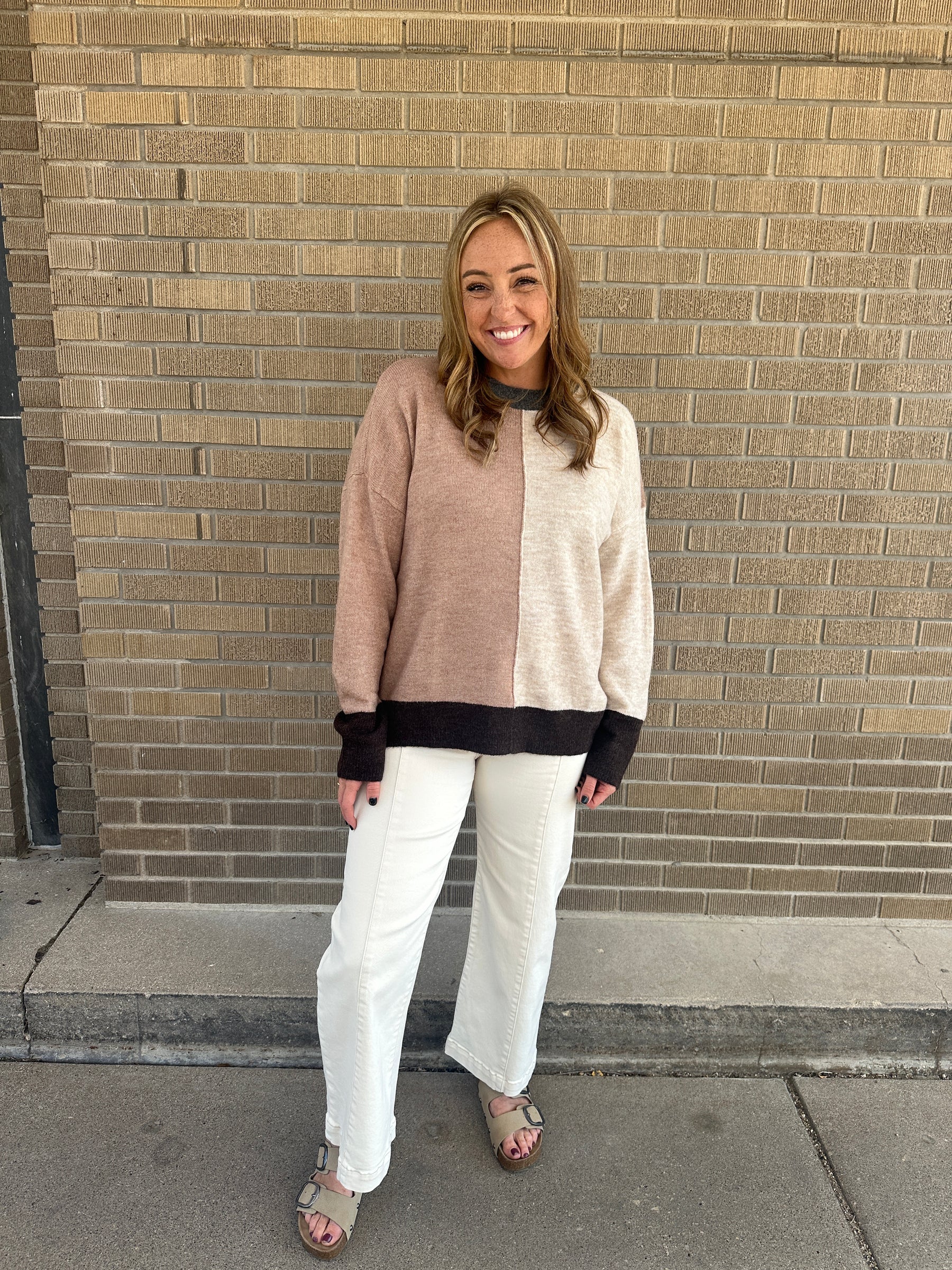 Neutral Girly Colorblock Sweater