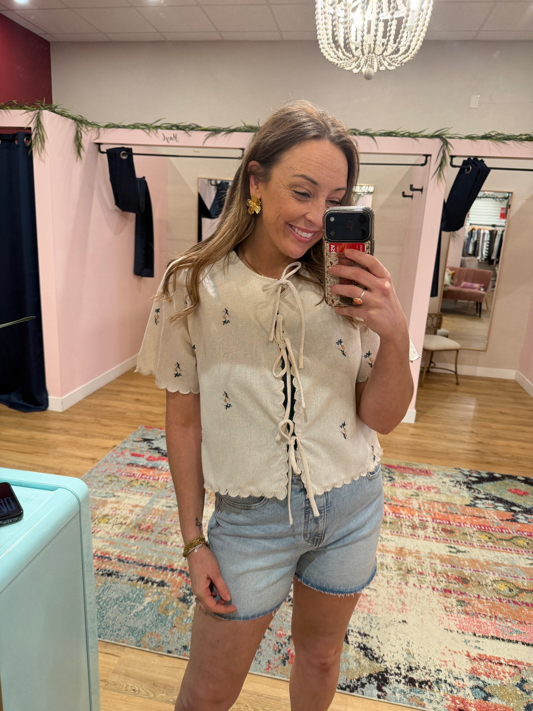 Boho Floral Tie Front Top