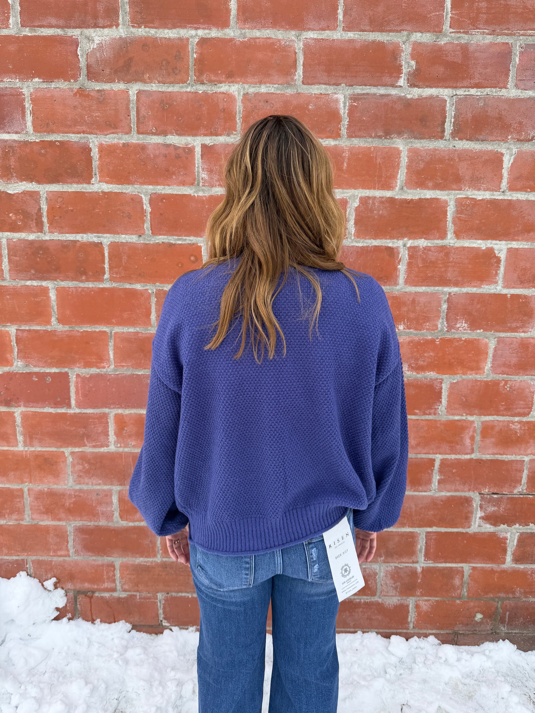 Waffle Knit Cardigan - Indigo