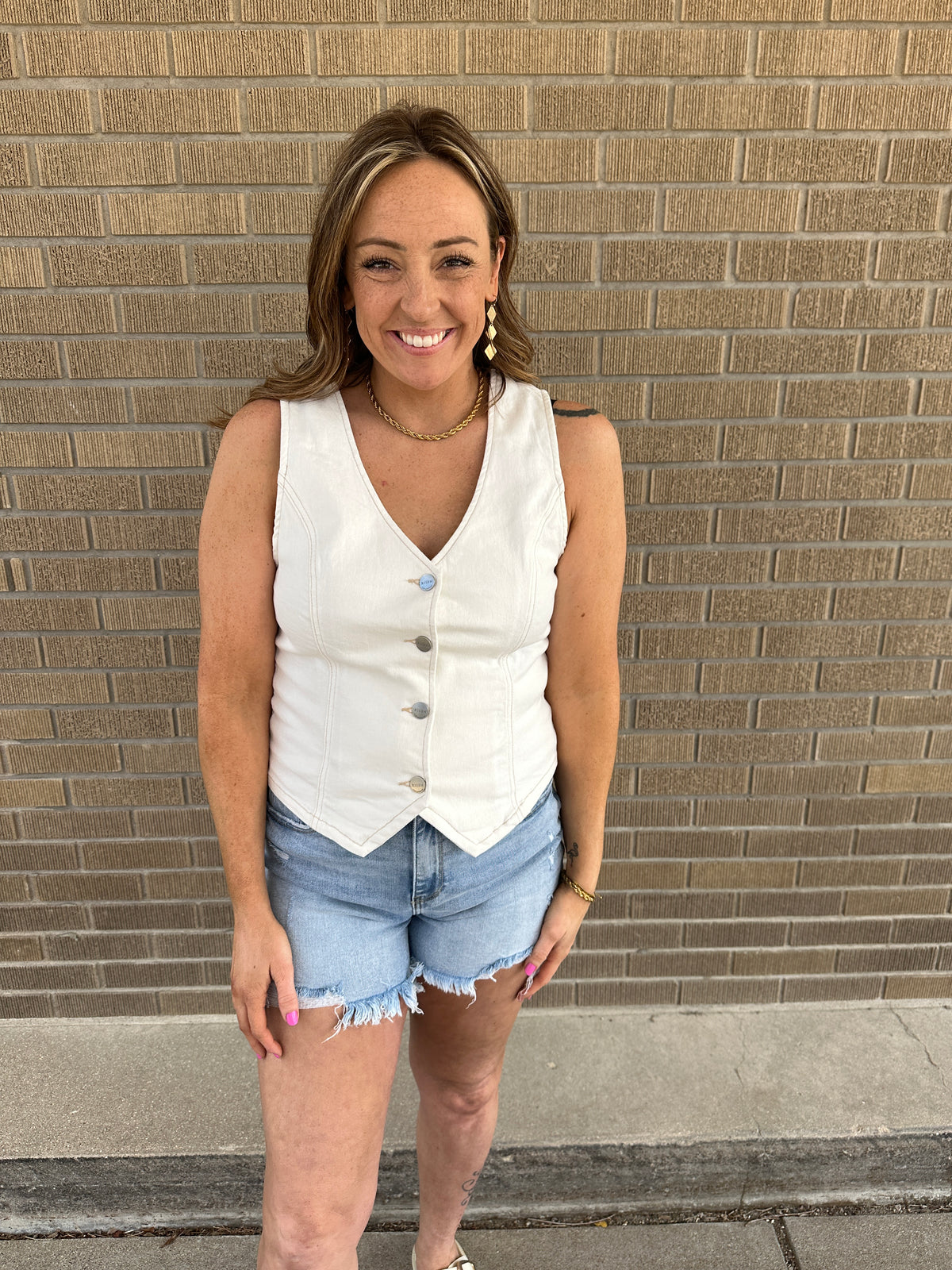 Let's Go Girls - White Denim Vest