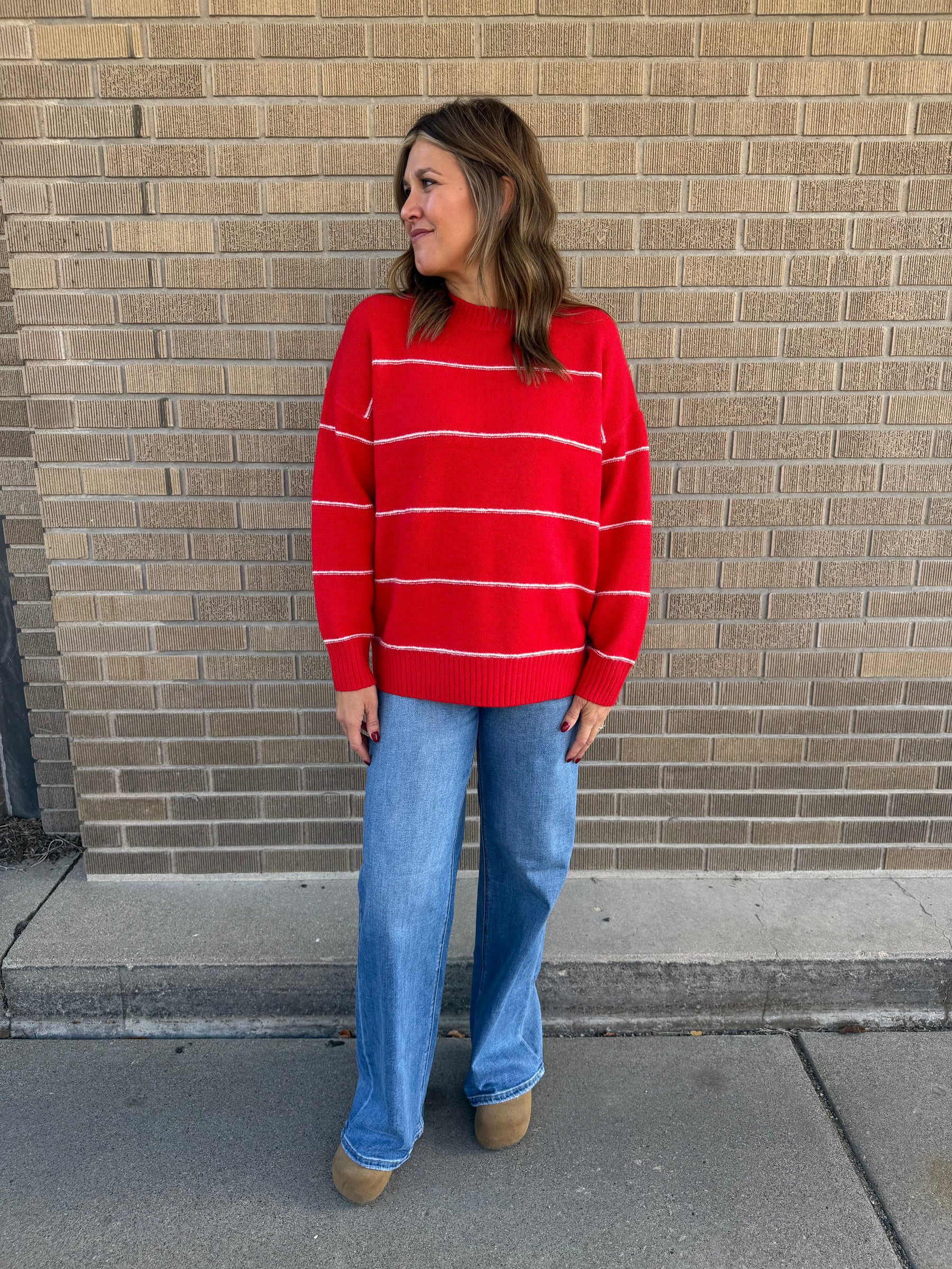 Oversized Wide-Stripe Sweater-Red